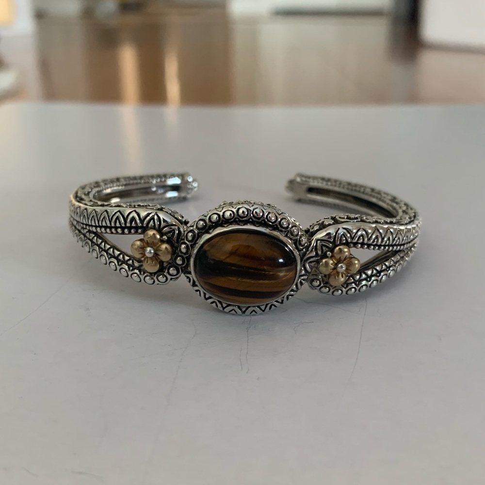 Barbara Bixby Tiger’s Eye Silver 18k Cuff Bracelet